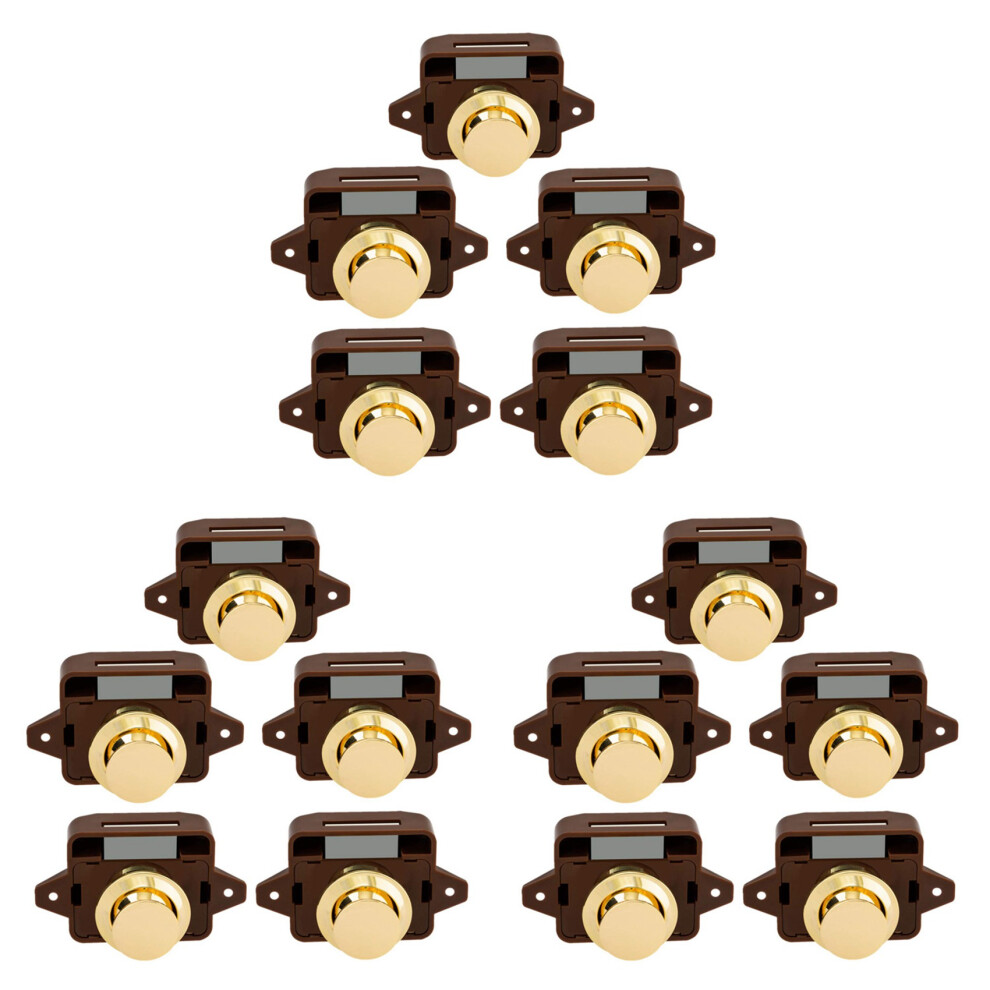 15Pcs Keyless Push Button Catch Door Knob Lock For Rv Caravan Cabinet Boat Motor Home Cupboard, Brown Gold 4853796986036