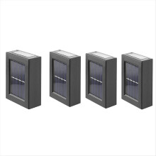 4 stuks waterdichte LED-zonnelampen voor buiten, met op- en neerwaartse lichtbundel, wandspot, trapverlichting, hekwerk en tuindecoratie.