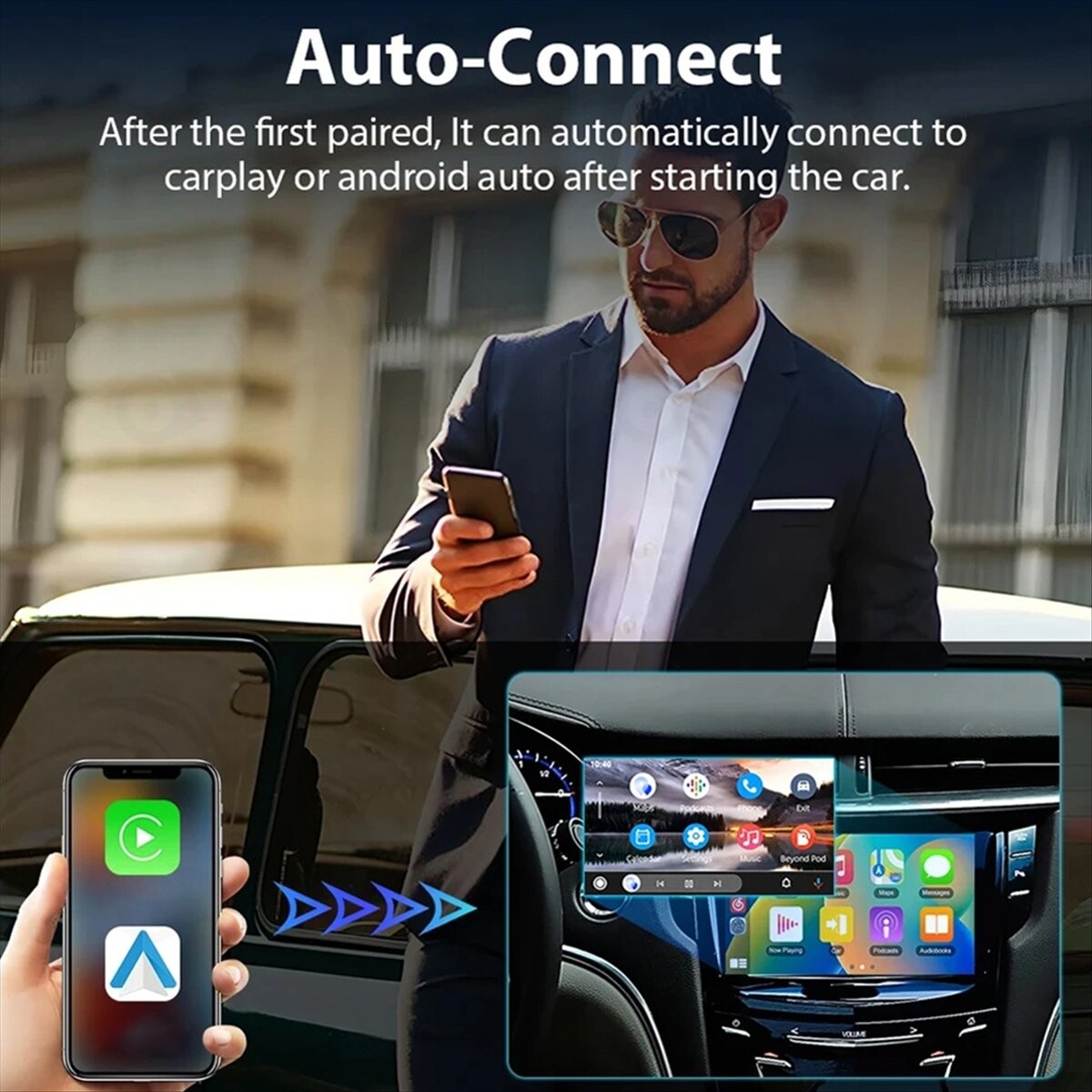 Adaptateur CarPlay Sans Fil 2-en-1 Pour Voiture - Compatible IOS 10+, USB-C/USB, Taille Mini