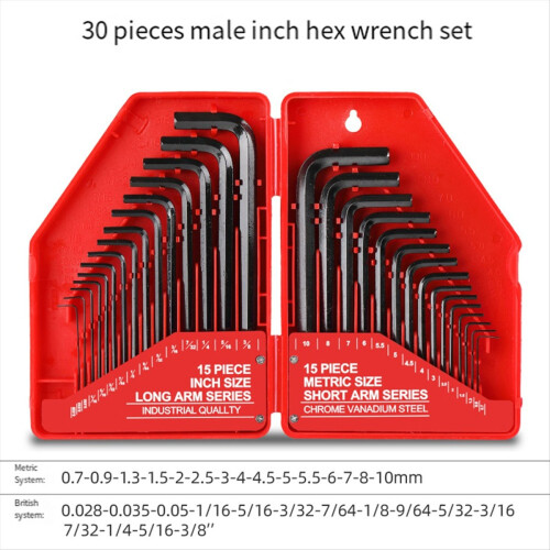 30Pcs Hexagonal Wrench Tool Set SAE & Metric Hex Wrenches L-Shaped Mechanical Hand Tools Screwdriver Kit 2