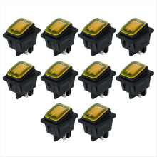 4-pinners vanntett vippebryter 250V 16A bil- og båtknapp med LED-lys gult lys