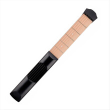 Guitarra portátil de bolso para treinamento de acordes, com braço de madeira de 6 cordas e 6 trastes, ideal para iniciantes.