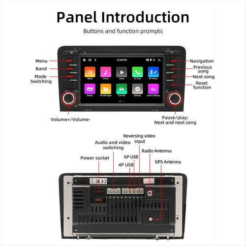 Tela portátil Bluetooth de 7 polegadas para carro, 2+64G, GPS, navegação, CarPlay sem fio e Android Auto para Audi A3 2003-2012. 1