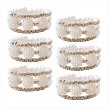 6pcs Pearl Ball Napkin Rings, Faux Pearl Ball Napkin Holders Buckles Adjustable Napkin Rings for Wedding Party, Dinner