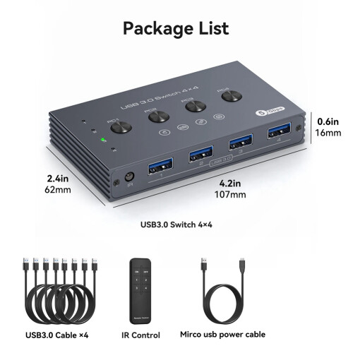 USB3.0 Switcher KVM Delt Controller Adapter 5Gbps Hastighed Strømfri Drift Passer til Computermus Tastatur USB Enheder 1
