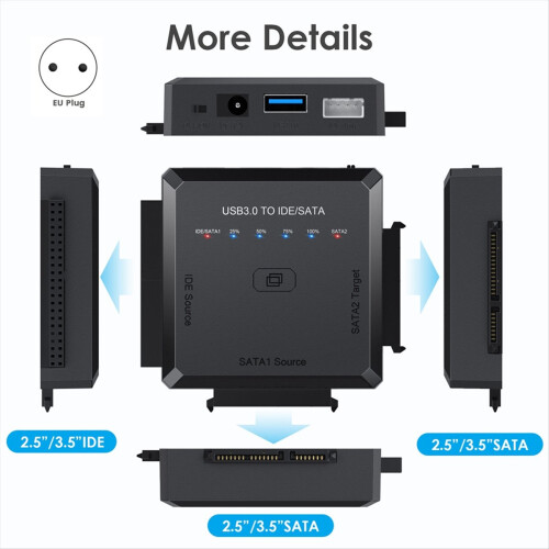 til USB 3.0 IDE-adapter til USB3.0 USB2.0-kabel for 2,5 3,5 harddisk HDD SSD USB IDE EU-plugg 2