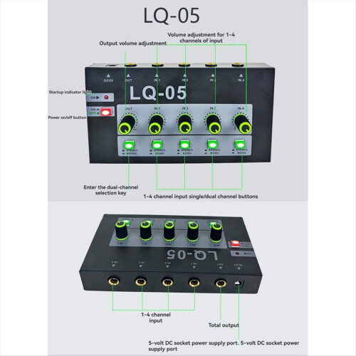 -05 4-Channel Microphone Mixer, Mini Instrument Amplifier Audio Input Multifunctional Mixing Effect Device EU Plug 1