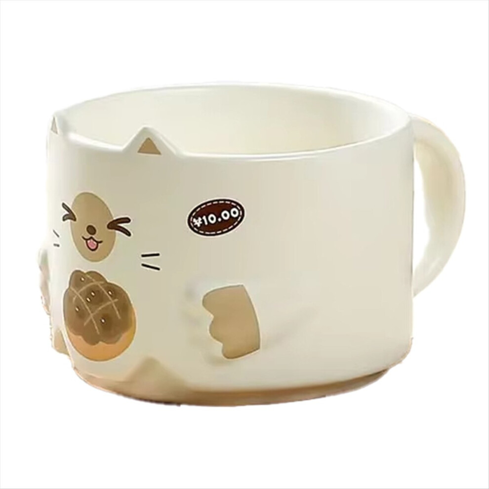 Cartoon Cat Ceramic Mug - Stacked Water Cup with Cat'S Ear Design and Handle, Interesting Household Drinkware White