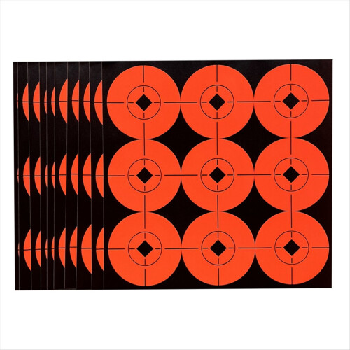 Alvos de 3 polegadas com olhos autoadesivos laranja brilhantes de alto contraste.