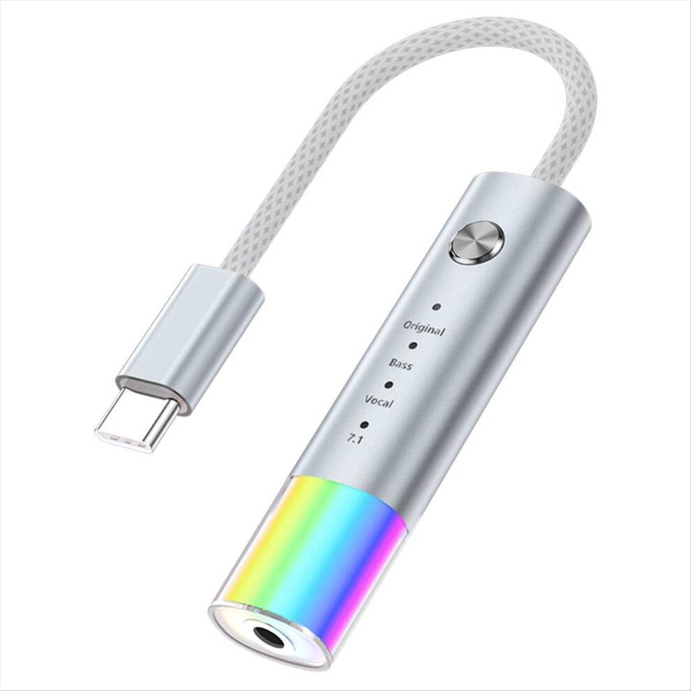 Universal Typec To 3.5Mm Headphone Audio Converter Hifi Sound Quality 7.1 Channel Wired Call Typec Adapter Silver/Grey 4852687928179