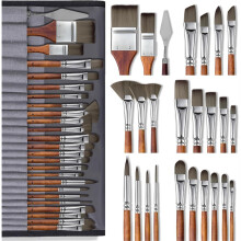 Paint Brush Set, Professional Paint Brushes with Palette Knife and Cloth Roll for Beginners, Artists, Gouache, Oil