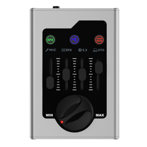 Mini placa de som com microfone, Bluetooth e função OTG para computador, canto, palco e transmissões ao vivo, cor prata.