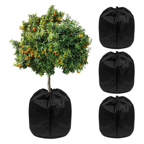 Conjunto de 4 capas protetoras de inverno para vasos de plantas com cordão e zíper, medindo 45 x 50 cm (17,7 x 19,7 polegadas). 1