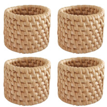 4pcs Woven Rattan Napkin Rings Set Handmade Natural Wicker Napkin Rings Napkins Holder for Party Banquet Dinner