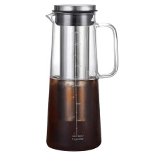 Cafetera hermética para café frío con hielo e infusor de té - Jarra de vidrio de 1.0 l/34 oz con filtro de acero inoxidable extraíble