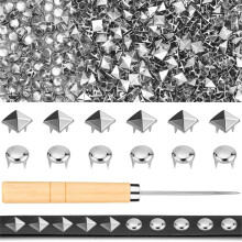 1250 stk. metallnagler, 10 mm firkantede pyramidenagler og runde kuppelnagler til hobby, med sølvpigger til klær, acket
