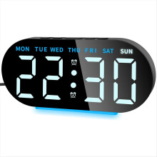 Alarm Clock Digital Radio-Controlled Clock with LED Display,Digital Alarm Clock,Night Light,Snooze,Table Clock Blue