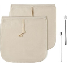 Bolsas reutilizables para café frío (32 cm) de algodón orgánico con filtro y cucharas.