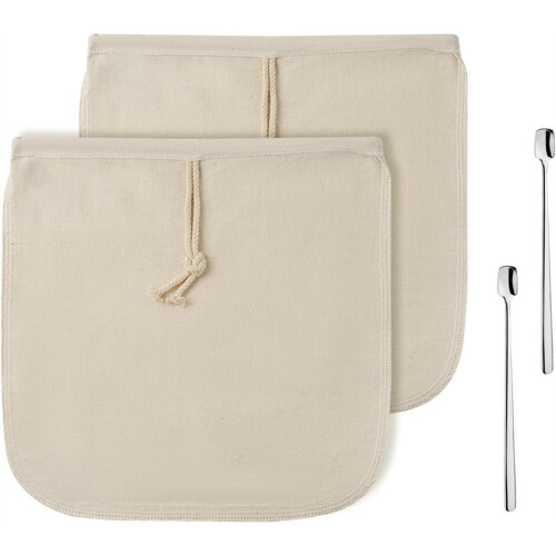 Sacos reutilizáveis para café gelado (12,8 polegadas) em algodão orgânico com colheres inclusas.