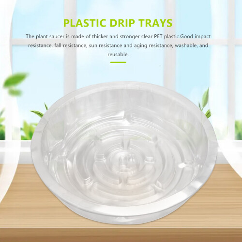 Conjunto de 10 Pratos Transparentes de Plástico para Plantas de 20 cm (8 Polegadas) para Uso Interno e Externo, Ideais para Vasos de Flores 1