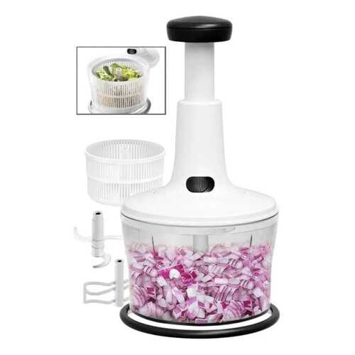 Manual Food Processor - Multi-Function Salsa Maker, Hand Chopper, and Salad Spinner with Stainless Steel Blades 1