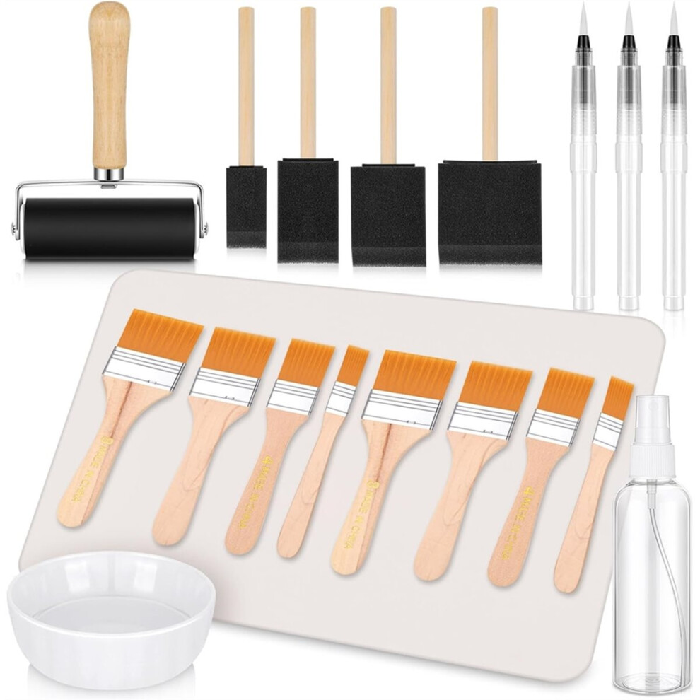 19 Pcs Decoupage Kit, Decoupage Brush,Foam Brushes Water Pen, 4 Inch Rubber Roller, Silicone Table Mat, Bottle 4851222342456