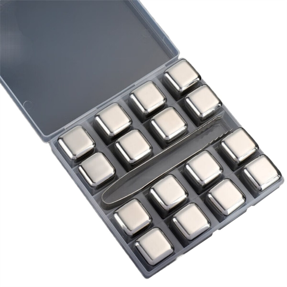 16PCS Metal Reusable Whiskey Stones Stainless Steel Waterless Chilling Stones with Ice Tongs & Storage Box