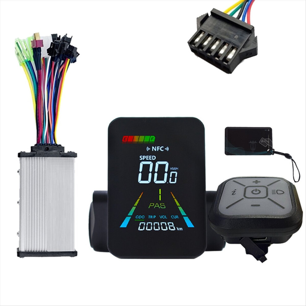 E-Bike Nfc Lcd Display Electric Scooter Nfc Color Speedometer Uart 24V/36V/48V/60V+36V/48V 350W Controller Sm5pin Black 4851222359522