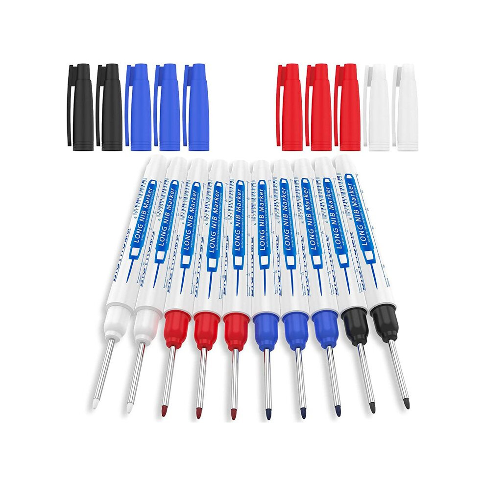 10Pcs Deep Hole Marker Pen, Multi-Purpose Long Nib Reach Carpentry Plastic Metal Glass Marking Tool 4851222384555