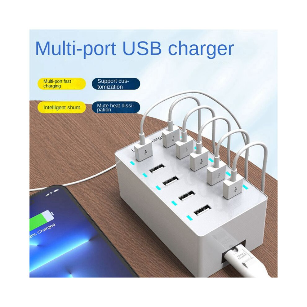 50W Usb Multiport Charger Fast Charge Hub 10 Port Charging Desktop Dock (Uk) White 4851222370596
