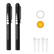 2Pcs Rechargeable Pen Lights with Pupil Gauge & Ruler, LED Penlights for Nurses Doctors, Echargeable, Warm/White Light