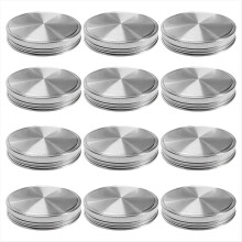 Tampas de aço inoxidável para potes de boca larga com vedação de silicone, à prova de vazamentos, pacote com 12 unidades de 71 mm.