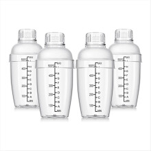 4 stk. plastik cocktailshaker håndmixer shaker med vægt og si top klar shakerkop med mål