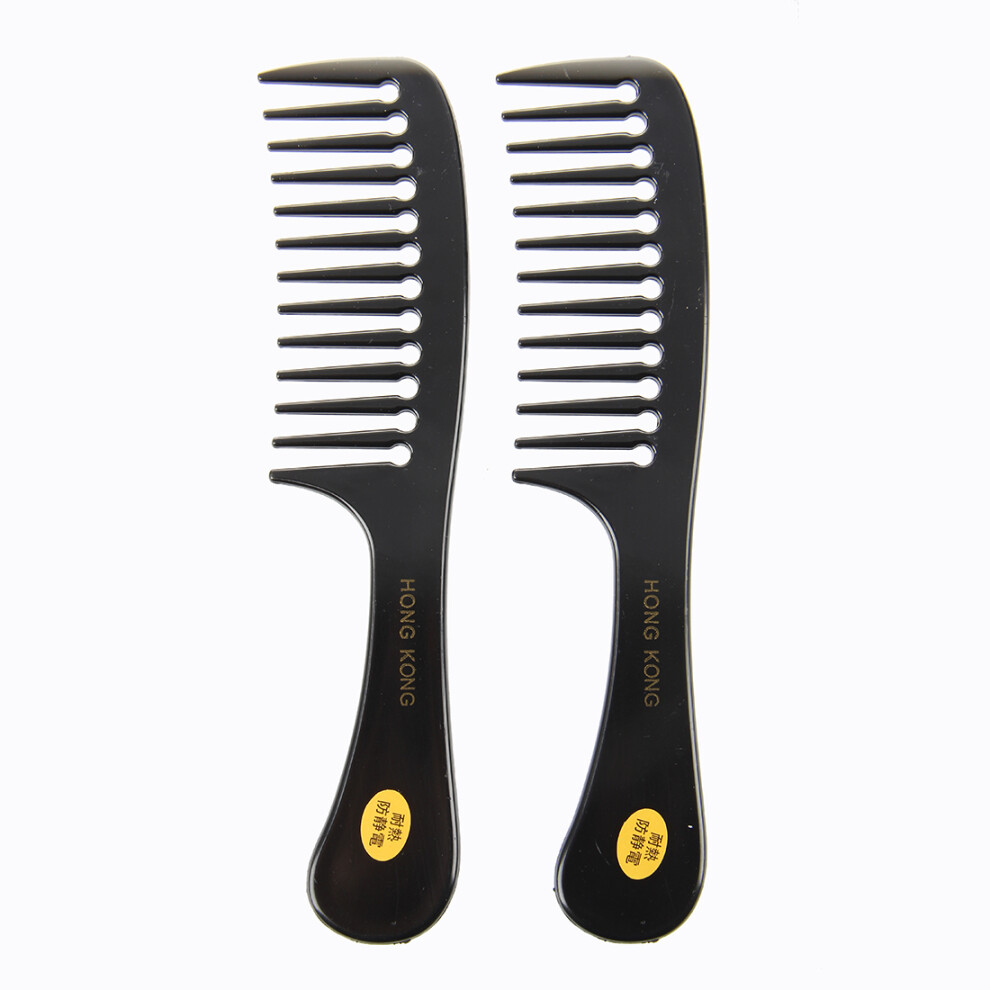 2 Pcs Hairstyle DIY Wide Tooth Plastic Curly Hair Care Handgrip Comb 9"
