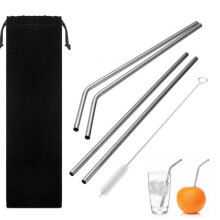 Wiederverwendbare Edelstahl-Trinkhalme, 5er-Set: 2 biegsame Trinkhalme (26,7 cm), 2 gerade Trinkhalme (26,7 cm) und 1 Reinigungsbürste (24,1 cm).