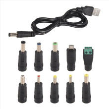 Cabo de alimentação USB para DC universal com 10 adaptadores de plugue intercambiáveis.