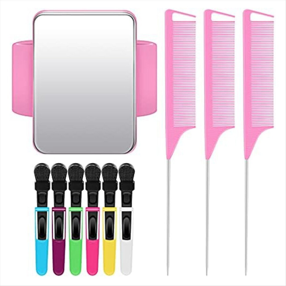Magnetic Wristband for Hair Stylist Pin Wristband Braiders Wristband with 3 PCS Pintail Comb 6 PCS Plastic Clip,Pink