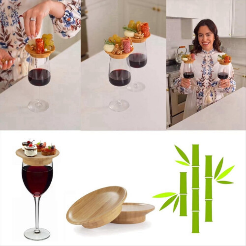 Conjunto de 4 Porta-Copos para Taça de Vinho, Porta-Copos de Bambu para Taça de Vinho de 10 cm (4 polegadas)