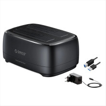 Dual-Bay harddiskstation USB 3.0 USB HDD-dockingstation med strømadapter til 2,5/3,5 tommer HDD/SSD EU-stik