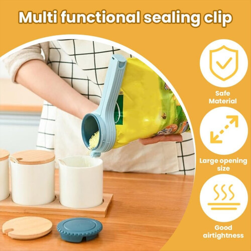 Pince de fermeture et de versement réutilisable pour sachets de chips, avec bec verseur intégré. 1