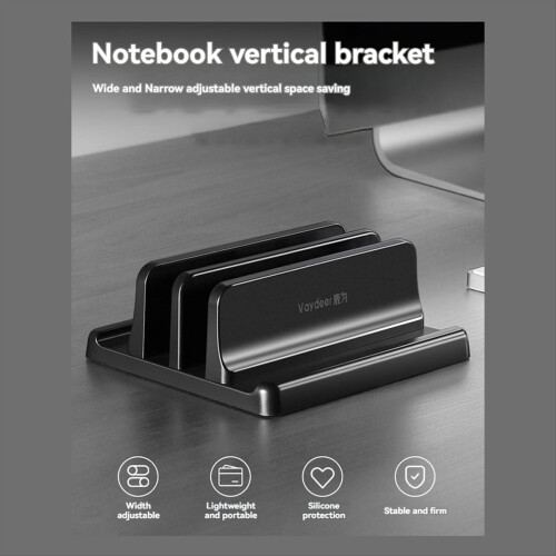 Adjustable Vertical Laptop Stand Holder Vertical Bracket Mount - Space Saving Organizer Black 1