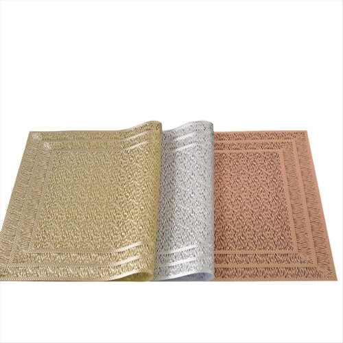 6Pcs Rectangular Woven Table Mat Slip 18x12 Inches Textured Scratch Proof PVC Table Mats, for Kitchen Home Decor Silver 1