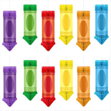 12 Pcs Back to School Party-Decorations Crayon Classroom Ceiling Decor Paper Lanterns Hanging Honeycomb Rainbow Balloons