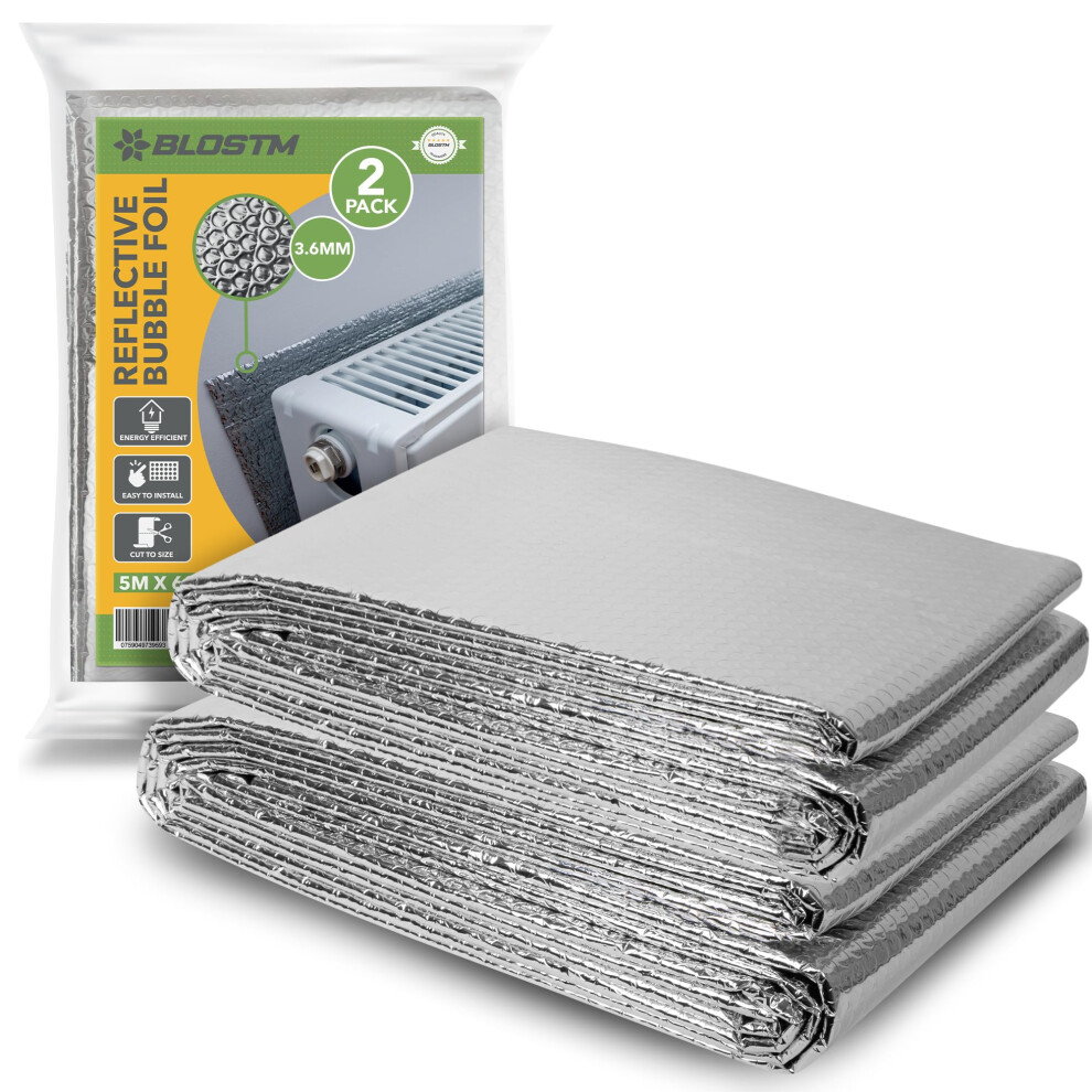 Blostm Reflective Bubble Foil Radiator Insulation Heat Reflect 5M X 60Cm 2 Pack 5060914443961