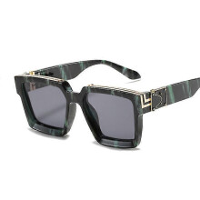 (Green Leopard)Fashion Square Men Sunglasses Brand Designer Plastic Frame Sun Glasses Shades For Women Black Silver Mirror Oculos De Sol Tw