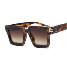 (Leopard)Fashion Square Men Sunglasses Brand Designer Plastic Frame Sun Glasses Shades For Women Black Silver Mirror Oculos De Sol Tw