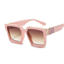 (Pink Brown)Fashion Square Men Sunglasses Brand Designer Plastic Frame Sun Glasses Shades For Women Black Silver Mirror Oculos De Sol Tw