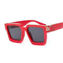 (Red Gray)Fashion Square Men Sunglasses Brand Designer Plastic Frame Sun Glasses Shades For Women Black Silver Mirror Oculos De Sol Tw