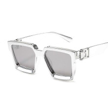 (Silver Silver)Fashion Square Men Sunglasses Brand Designer Plastic Frame Sun Glasses Shades For Women Black Silver Mirror Oculos De Sol Tw