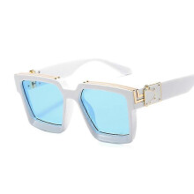 (White Blue)Fashion Square Men Sunglasses Brand Designer Plastic Frame Sun Glasses Shades For Women Black Silver Mirror Oculos De Sol Tw